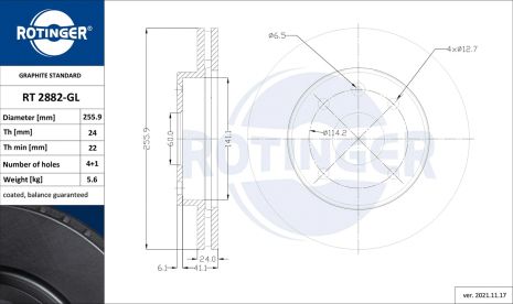 Диск тормозной CHEVROLET LACETTI, DAEWOO NUBIRA, DAEWOO LACETTI, ROTINGER (RT2882GL)