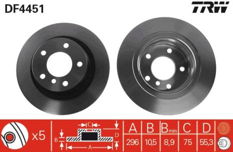 Диск тормозной BMW 1, BMW 3, TRW (DF4451)