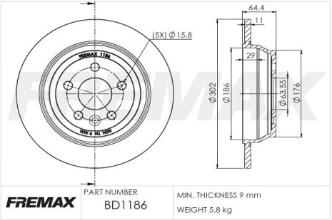 Диск гальмівний LAND ROVER, FREMAX (BD1186)