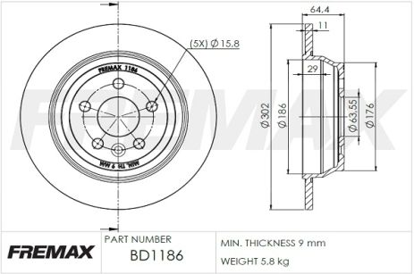 Диск тормозной LAND ROVER, FREMAX (BD1186)