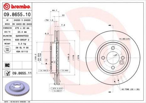 Диск тормозной MINI MINI, BREMBO (09865511)