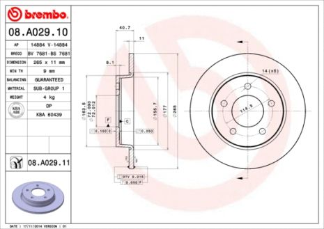 Диск тормозной MAZDA 3, MAZDA 5, BREMBO (08A02910)