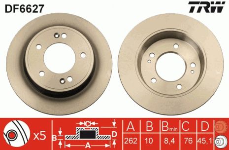 Диск тормозной HYUNDAI KONA, KIA SELTOS, KIA SOUL, TRW (DF6627)