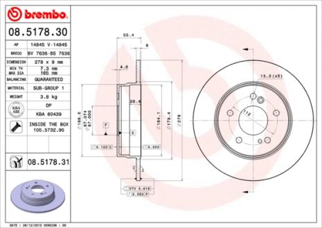 Диск гальмівний CHRYSLER CROSSFIRE, MERCEDES-BENZ CLC-CLASS, SLK, BREMBO (08517831)