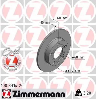 Диск тормозной SEAT EXEO, AUDI A4, ZIMMERMANN (100331420)