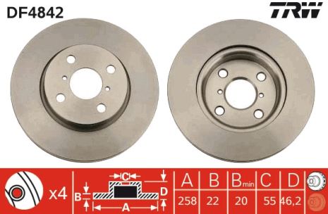 Диск тормозной TOYOTA LAND CRUISER, DAIHATSU CHARADE, TOYOTA YARIS, TRW (DF4842)