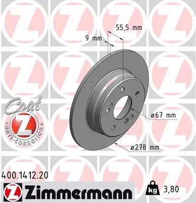 Диск тормозной CHRYSLER CROSSFIRE, MERCEDES-BENZ CLC-CLASS, SLK, ZIMMERMANN (400141220)