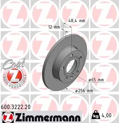 Диск тормозной SKODA SUPERB, SEAT ALTEA, ZIMMERMANN (600322220)