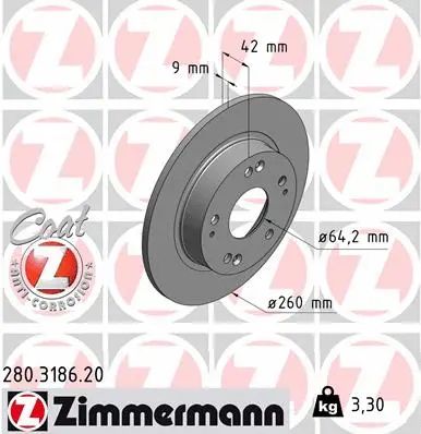 Диск гальмівний HONDA (DONGFENG), HONDA CIVIC, ZIMMERMANN (280318620)