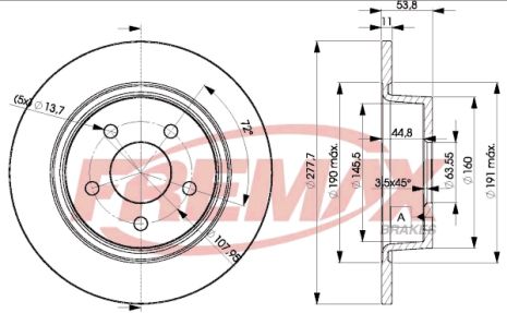 Диск гальмівний FORD TRANSIT, FORD TOURNEO, FREMAX (BD7989)