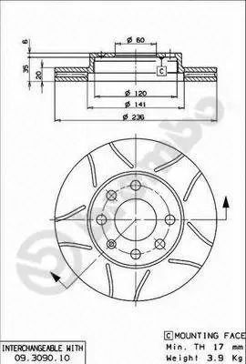 Диск тормозной CHEVROLET LANOS, DAEWOO NEXIA, DAEWOO LANOS, BREMBO (09309075)