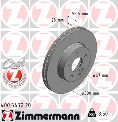 Диск тормозной MERCEDES-BENZ VITO, ZIMMERMANN (400647220)