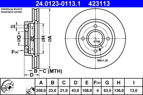 Диск тормозной FORD FIESTA, FORD KA+, ATE (24012301131)