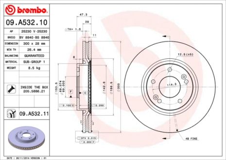 Диск тормозной KIA CARENS, HYUNDAI (BEIJING), BREMBO (09A53211)