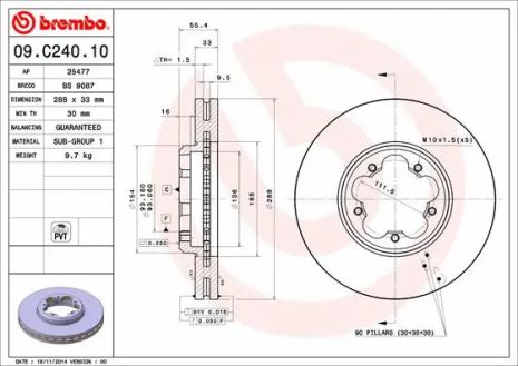 Диск гальмівний FORD TRANSIT, FORD TOURNEO, BREMBO (09C24010)