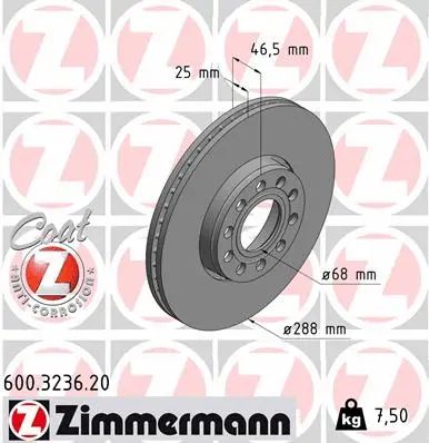 Диск тормозной SKODA SUPERB, VW PASSAT, ZIMMERMANN (600323620)