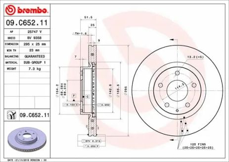 Диск гальмівний MAZDA (CHANGAN), MAZDA CX-3, MAZDA 3, BREMBO (09C65211)