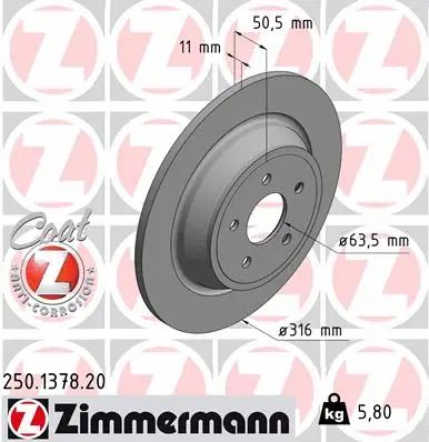 Диск гальмівний FORD KUGA, FORD MONDEO, ZIMMERMANN (250137820)