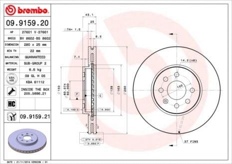 Диск гальмівний OPEL ASTRA, BREMBO (09915921)