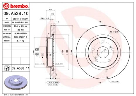 Диск тормозной SUZUKI GRAND, BREMBO (09A53810)