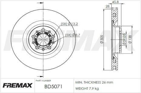 Диск гальмівний FIAT 500L, OPEL COMBO, SSANGYONG ACTYON, FREMAX (BD5071)