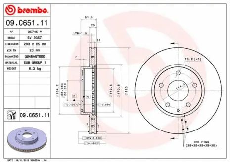 Диск тормозной MAZDA CX-3, MAZDA 3, BREMBO (09C65111)