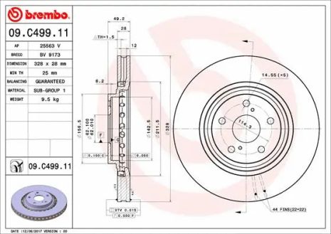 Диск тормозной LEXUS NX, TOYOTA (GAC), TOYOTA RAV, BREMBO (09C49911)