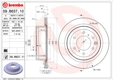 Диск тормозной MITSUBISHI (GAC), MITSUBISHI PAJERO, BREMBO (09B63711)