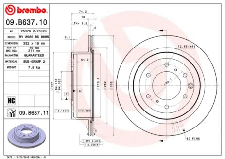 Диск гальмівний MITSUBISHI (GAC), MITSUBISHI PAJERO, BREMBO (09B63711)