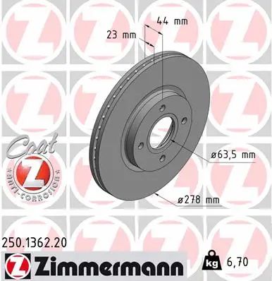 Диск тормозной FORD B-MAX, FORD TOURNEO, FORD TRANSIT, ZIMMERMANN (250136220)