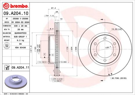 Диск гальмівний TOYOTA LAND CRUISER, LEXUS GX, TOYOTA 4, BREMBO (09A20411)