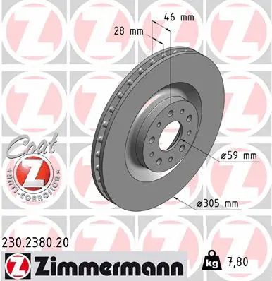 Диск тормозной OPEL COMBO, FIAT 500L, ZIMMERMANN (230238020)