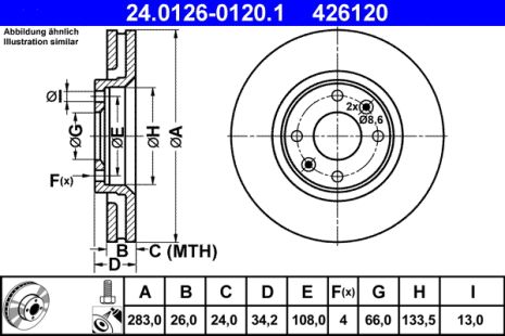 Диск тормозной OPEL CORSA, DS DS, PEUGEOT 2008, ATE (24012601201)