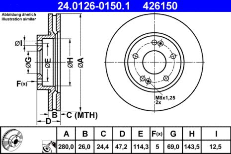 Диск тормозной HYUNDAI i30, KIA SOUL, KIA VENGA, ATE (24012601501)