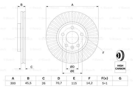 Диск тормозной OPEL INSIGNIA, CHEVROLET CRUZE, CHEVROLET ORLANDO, BOSCH (0986479644)