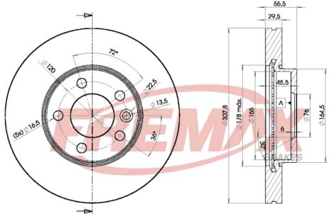 Диск тормозной VW TRANSPORTER, VW MULTIVAN, VW TOUAREG, FREMAX (BD6153)