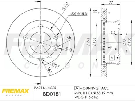 Диск гальмівний VW LT, MERCEDES-BENZ SPRINTER, FREMAX (BD0181)