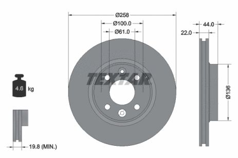 Диск тормозной LADA XRAY, SMART FORTWO, DACIA LOGAN, TEXTAR (92255203)