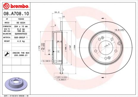 Диск гальмівний HYUNDAI (BEIJING), KIA (DYK), HYUNDAI GRANDEUR, BREMBO (08A70811)