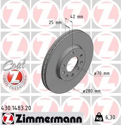 Диск тормозной OPEL ASTRA, OPEL MERIVA, OPEL ZAFIRA, ZIMMERMANN (430148320)