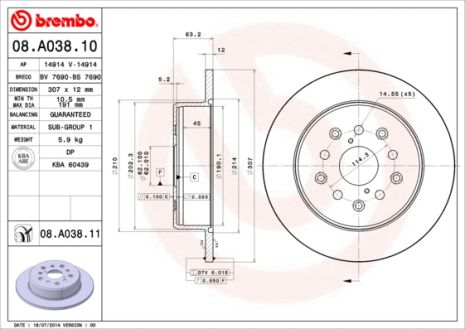 Диск гальмівний TOYOTA ALTEZZA, LEXUS IS, LEXUS SC, BREMBO (08A03811)