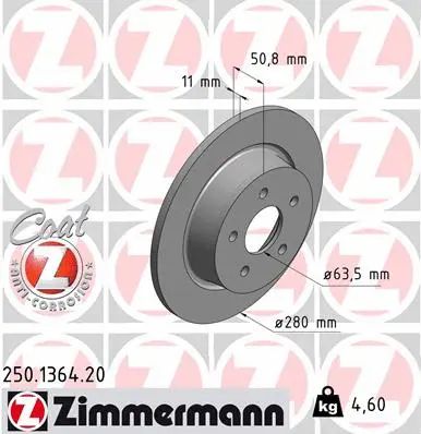 Диск тормозной FORD C-MAX, ZIMMERMANN (250136420)