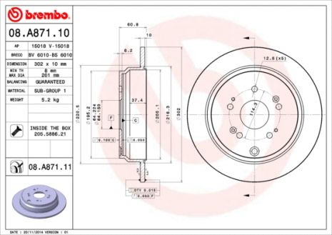 Диск гальмівний HONDA (DONGFENG), HONDA CR-V, BREMBO (08A87111)