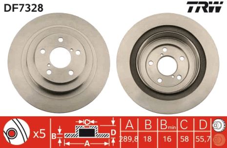 Диск тормозной SUBARU LEGACY, SUBARU IMPREZA, SUBARU FORESTER, TRW (DF7328)