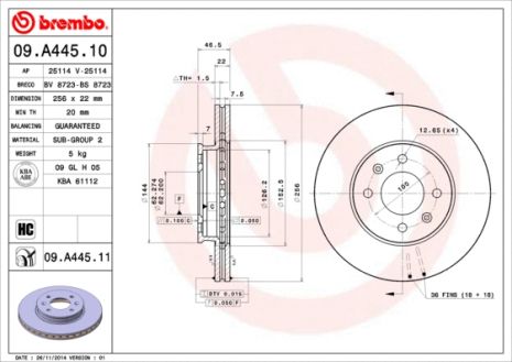 Диск тормозной HYUNDAI i20, KIA RIO, HYUNDAI ACCENT, BREMBO (09A44510)