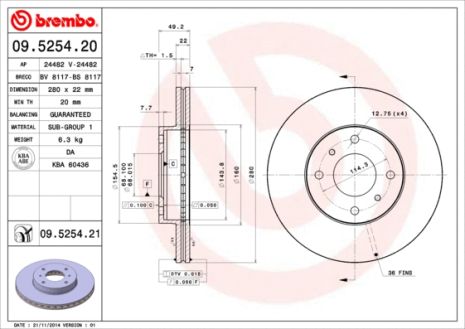 Диск гальмівний NISSAN ALMERA, NISSAN PRIMERA, NISSAN 200SX, BREMBO (09525420)