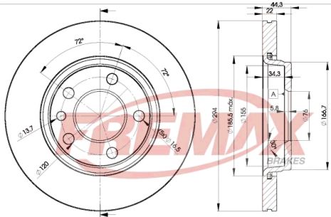 Диск гальмівний VW TRANSPORTER, VW MULTIVAN, FREMAX (BD3021)