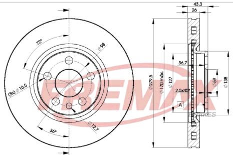 Диск гальмівний LANCIA ZETA, FIAT SCUDO, CITROËN JUMPY, FREMAX (BD4620)