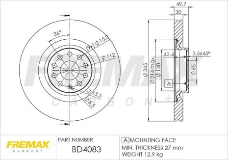 Диск гальмівний SKODA SUPERB, SEAT LEON, VW GOLF, FREMAX (BD4083)