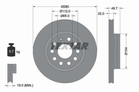 Диск тормозной VW, SKODA, SEAT ALTEA, TEXTAR (92120705)